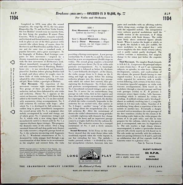 GIOCONDA DE VITO ' BRAHMS VIOLIN CONCERTO OP.77  ALP 1104