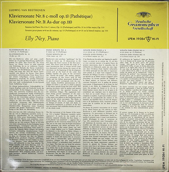 BEETHOVEN PIANO SONATAS NO.8/31 / ELLY NEY  19084 LPEM