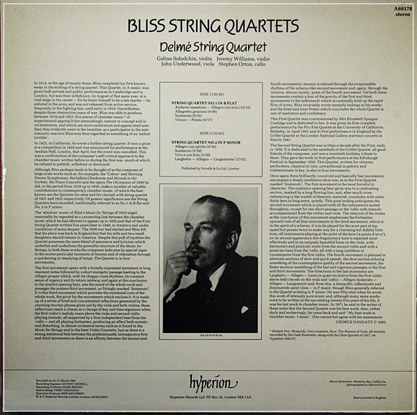SIR ARTHUR BLISS (1891-1975) STRING QUARTETS DELMé QUARTET