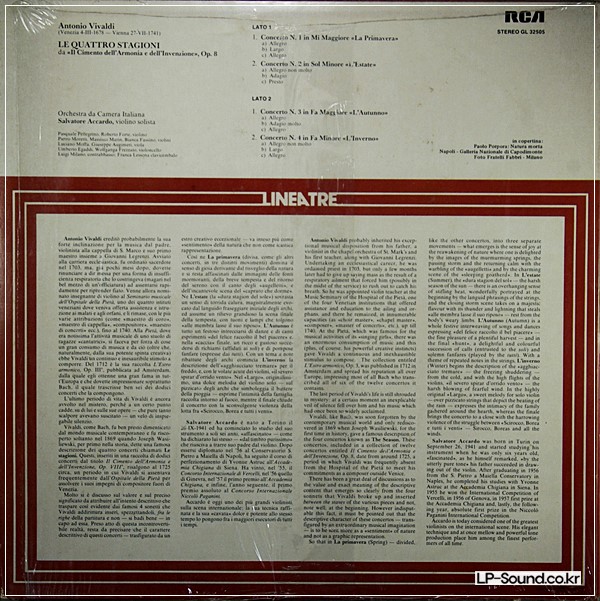 VIVALDI THE FOUR SEASONS / ACCARDO / ORCHESTRA DA CAMERA ITALIANA GL 32505