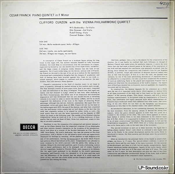 FRANCK PIANO QUINTET, CURZON, VIENNA PO QUARTET SXL 2278