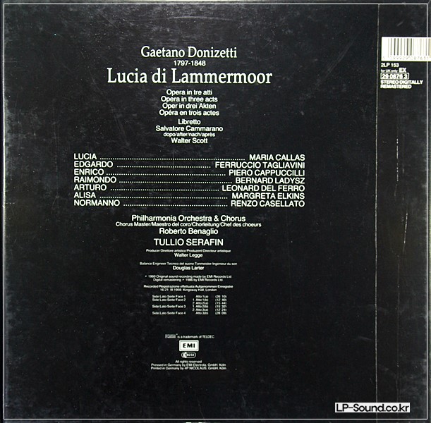 DONIZETTI LUCIA DI LAMMERMOOR MARIA CALLAS TULLIO SERAFIN EMI DIGITAL 2LP BOX