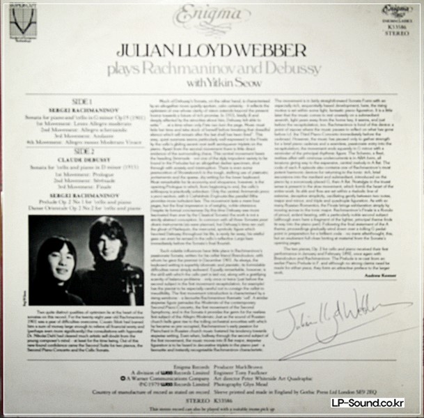 JULIAN LLOYD WEBBER PLAYS RACHMANINOV AND DEBUSS  YENIGMA K 53586
