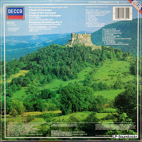 KIRI TE KANAWA CANTELOUBE CHANTS D'AUVERGNE VILLA-LOBOS LONDON 411 730-1