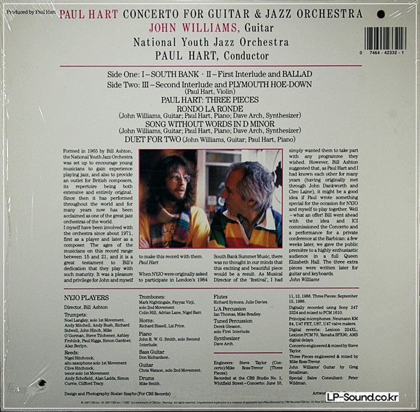 JOHN WILLIAMS-PAUL HART-NY JAZZ ORC CONCERTO FOR GUITAR & JAZZ RARE FM/CBS