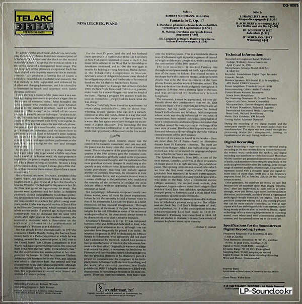 SCHUMANN: FANTASIA IN C, LISZT: RHAPSODIE ESPAGNOLE. NINA LELCHUK (TELARC, 1982)