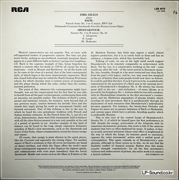 JOHANN SEBASTIAN BACH , DMITRI SHOSTAKOVICH , EMIL GILELS - FRENCH SUITE NO.5 /