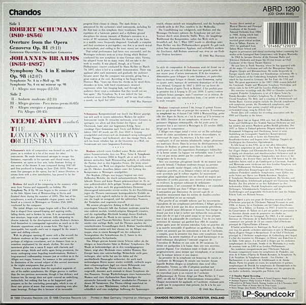 BRAHMS SYMPHONY NO.4 LONDON SYMPHONY ORCHESTRA NEEME JARVI ABRD 1290