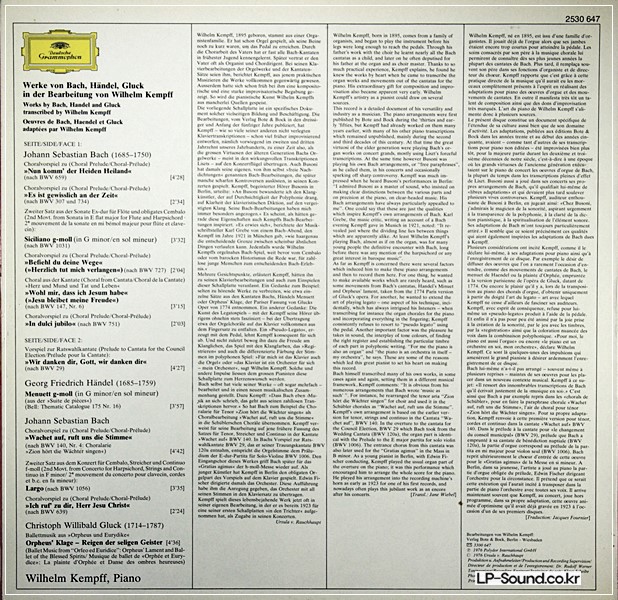 J. S. BACH*,HANDEL*,GLUCK*,WILHELM KEMPFF–BACH - HANDEL - GLUCK