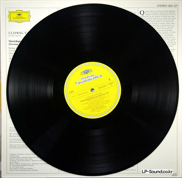BERNSTEIN/VIENNA PHILHARMONIC BEETHOVEN STRING QUARTET OP.131 DG 2531 077