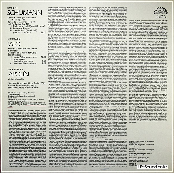 SCHUMANN & LALO CELLO CONCERTOS STANISLAV APOLIN, VALEK SUPRAPHON 11103428
