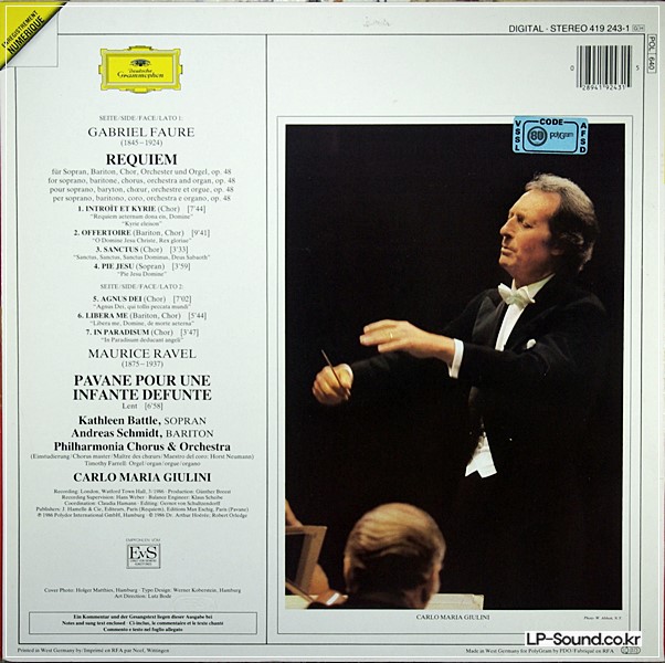 FAURE REQUIEM RAVEL PAVANE GIULINI BATTLE DGG 419 243-1