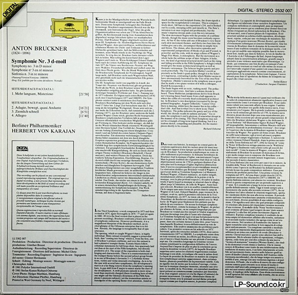 BRUCKNER SYMPHONY NO.3  KARAJAN   DG 2532 007