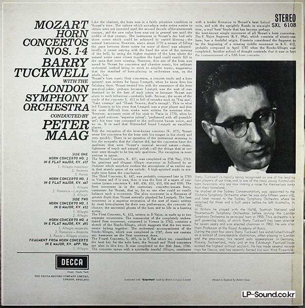 MOZART HORN  BARRY TUCKWELL & PETER MAAG  SXL 6108