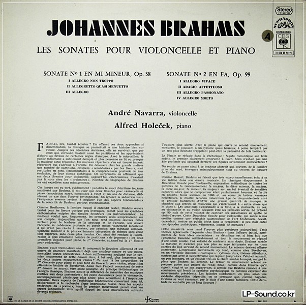 BRAHMS CELLO SONATAS NAVARRA /SUPRAPHON SUA ST 50375 STEREO