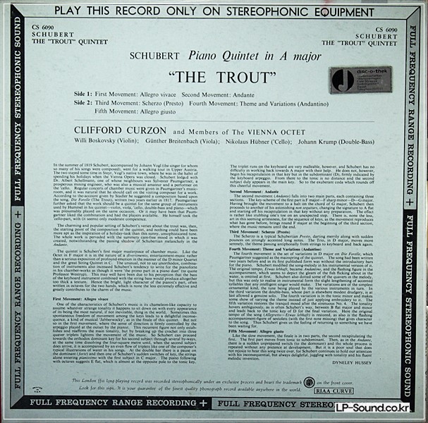 SCHUBERT TROUT QUINTET - LONDON BLUEBACK CS 6090