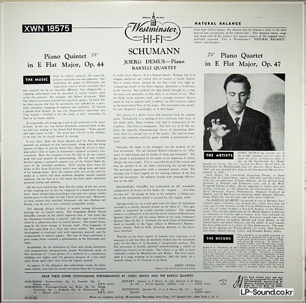 SCHUMANN QUINTET  BARYLLI QUARTET ESTMINSTER XWN 18575