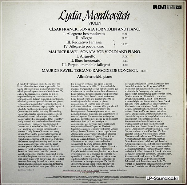 FRANCK / RAVEL - VIOLIN SONATAS LYDIA MORKOVITCH RL 25166