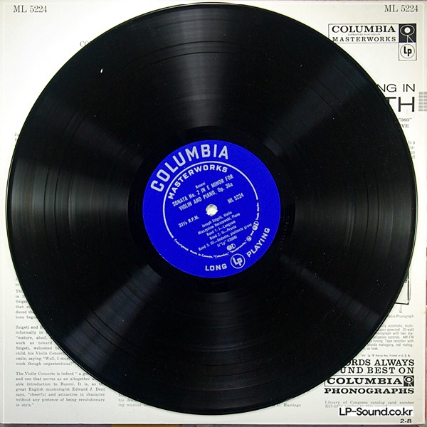 JOSEPH SZIGETI BUSONI VIOLIN LP MINT- ML 5224 MONO CBS USA 1957 RARE