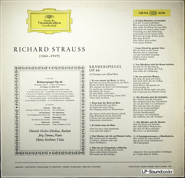 RICHARD STRAUSS KRAMERSPIEGEL FISCHER-DIESKAU  SLPM 138 916  RED