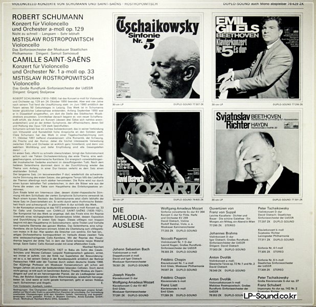 SCHUMANN & SAINT-SAENS CELLOKONZERTE ROSTROPOWITSCH EURODISC 78 429 ZK