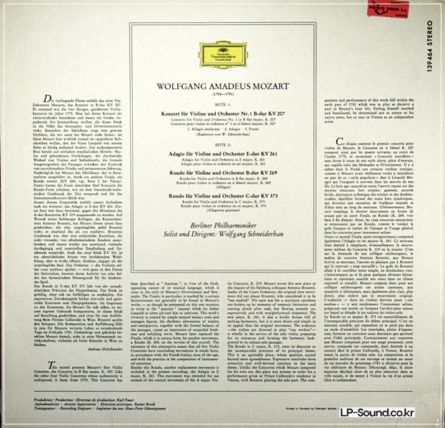 MOZART VIOLIN CONCERTO NO.1 SCHNEIDERHAN DGG SLPM 139 464