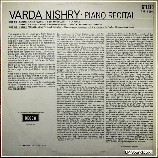 VARDA NISHRY PIANO RECITAL ED2 DECCA WBG SXL 6194