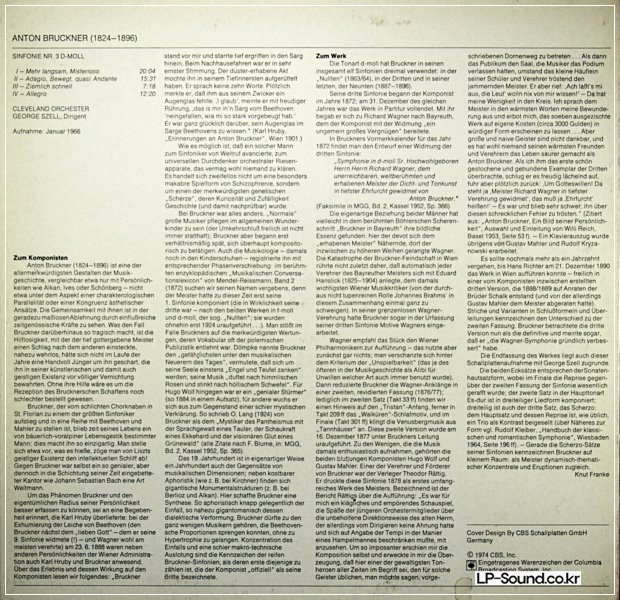 BRUCKNER, SYMPHONY NO. 3 GEORGE SZELL CLEVELAND GERMAN