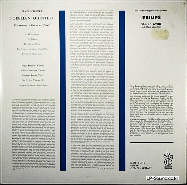 SCHUBERT FORELLEN-QUINTETT OP 114   PHILPS 6288