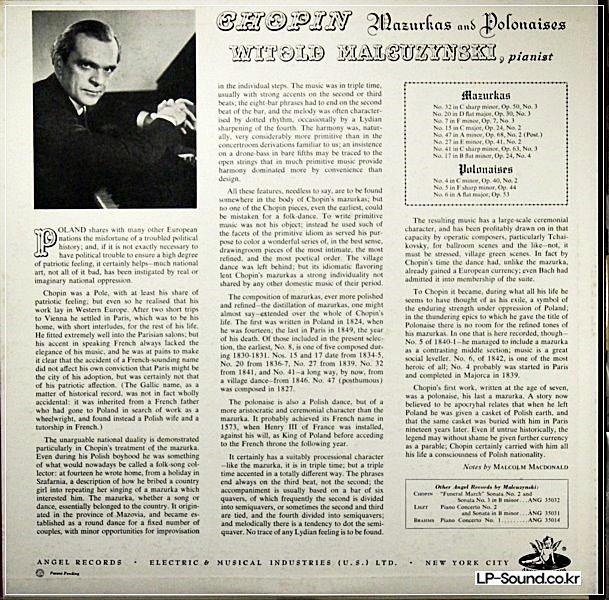 CHOPIN-MAZURKAS AND POLONAISES-W.MALKUZINSKI PIANO-ANGEL REC.35284