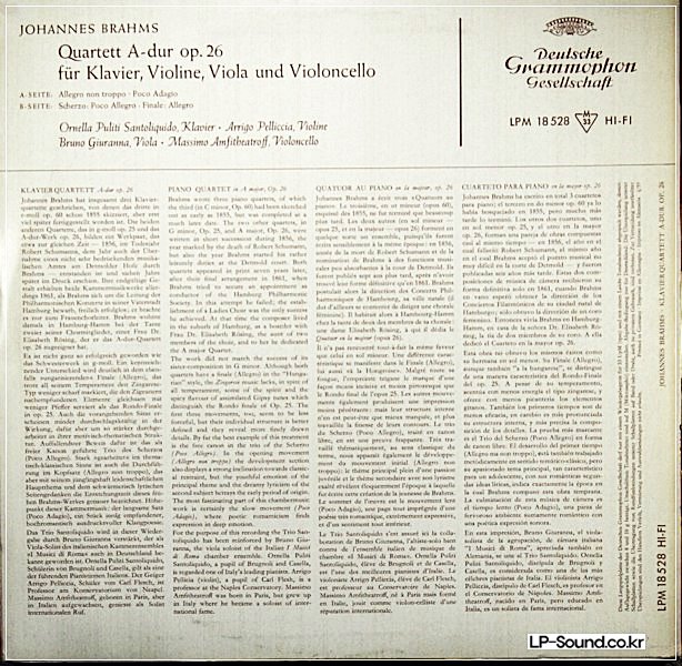 JOHANNES BRAHMS,QUARTETTO DI ROMA–KLAVIER-QUARTETT A-DUR OP. 26