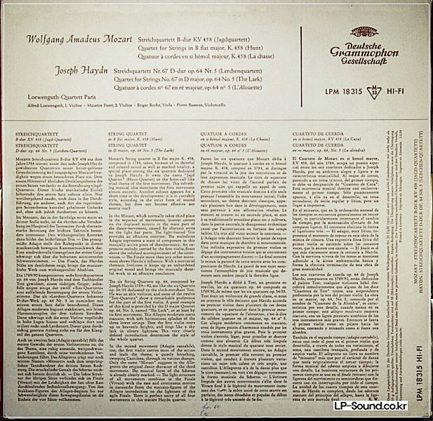 HAYDN STRING QUARTETS LOEWENGUTH QUARTET DGG LPM 18 315 TULIP