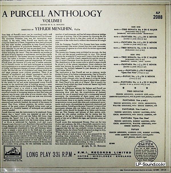 MENUHIN - A PURCELL ANTHOLOGY, VOL. 1 INSTRUMENTAL MUSIC : ALP 2088
