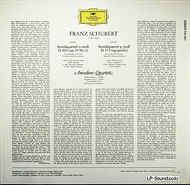 FRANZ SCHUBERT   STREICH QUARTETTE  AMADEUS QUARTETT  139 194