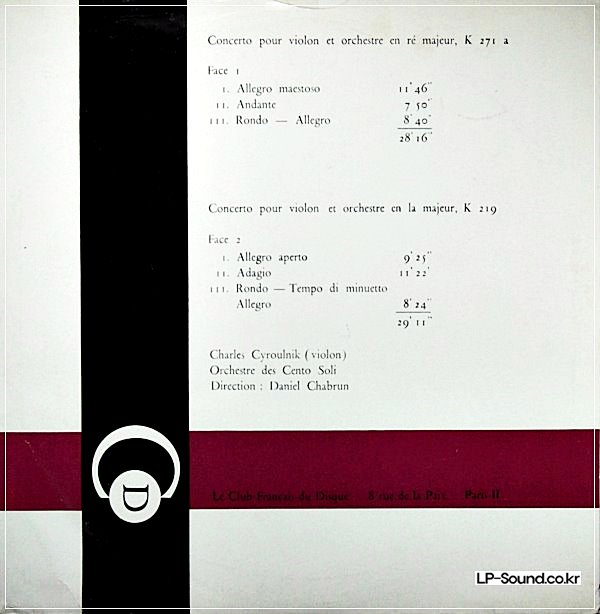 MOZART / VIOLIN CONCERTO / CYROULNIK CENTO SOLI CHABRUN CFD 137