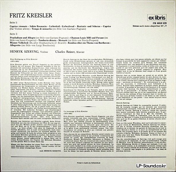 KREISLER,HENRYK SZERYNG PLAYS FRITZ KREISLER  EX LIBRIS PH 6859 529