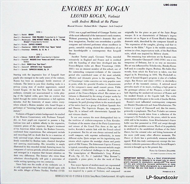 LEONID KOGAN ENCORES MONO LM 2250 RCA SHADED DOG 1958