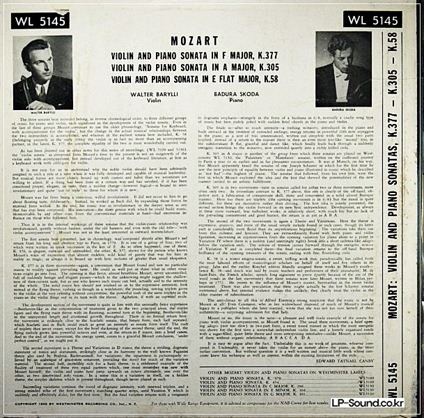 MOZART. VIOLIN SONATAS.WALTER BARYLLI. PAUL BADURA-SKODA WL 5145