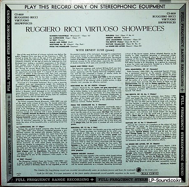 RUGGIERO RICCI VIRTUOSO SHOWPIECESLONDON FFSS BLUE BACK CS 6039