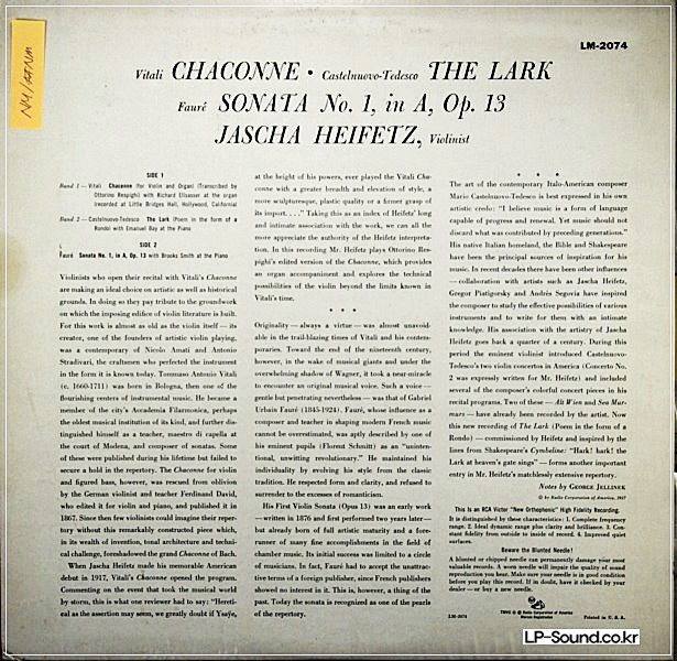 CASTELNUOVO-TEDESCO / FAURE / VITALI JASCHA HEIFETZRCA LM-2074