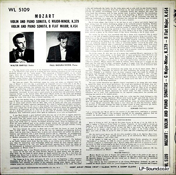 MOZART VIOLIN AND PIANO SONATAWALTER BARYLLIWL 5109 ED1
