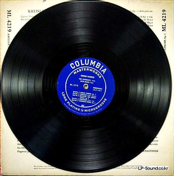 PAGANINI CAPRICES/KREISLER FAVORITES - ZINO FRANCESCATTI VIOLIN - ML 4219