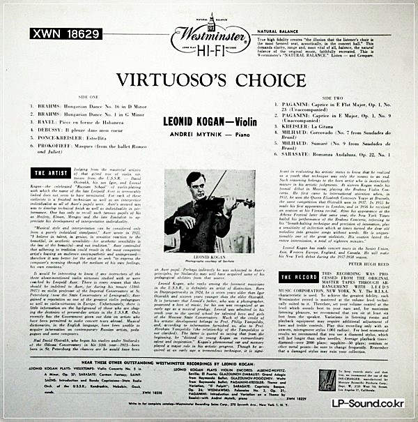 LEONID KOGAN PLAYS HIS FAVORITES VIRTUOSO'S CHOICE WESTMINSTER XWN-18629