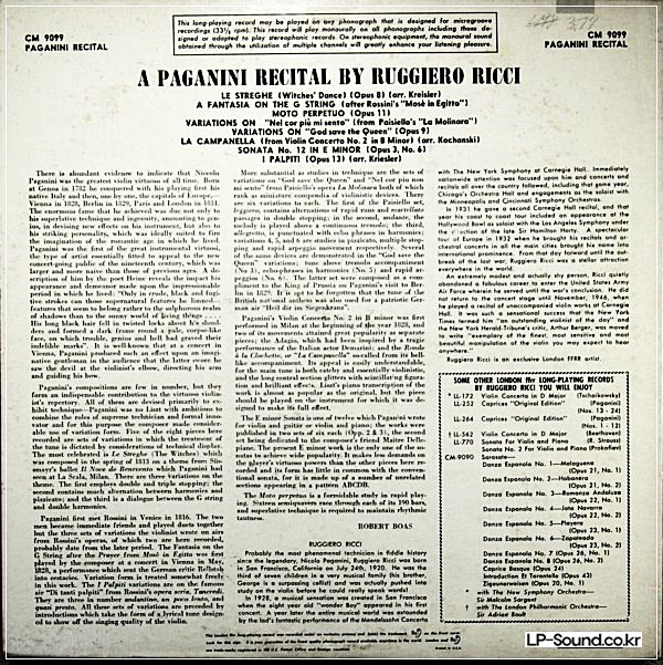 RUGGIERO RICCI A PAGANINI RECITAL  LONDON  CM 9099