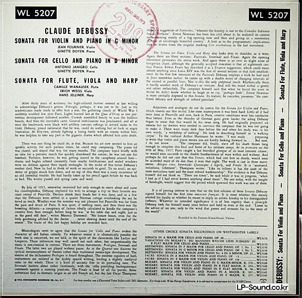 FOURNIER & JANIGRO DEBUSSY SONATAS ORIG WESTMINSTER WL 5207