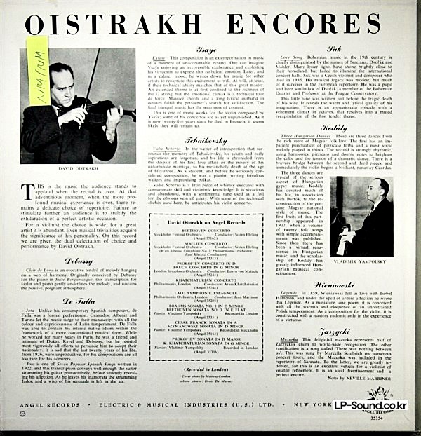 DAVID OISTRAKH PLAYS ENCORES YAMPOLSKY ANGEL 35354