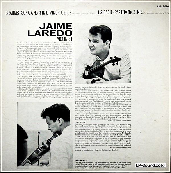 BRAHMS SONATA/BACH PARTITAJAMIE LAREDO   LM-2414