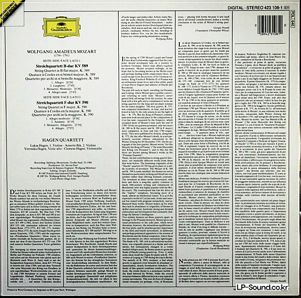 MOZART STRING QUARTETS K.589 & 590 HAGEN QUARTET  DG 423 108-1
