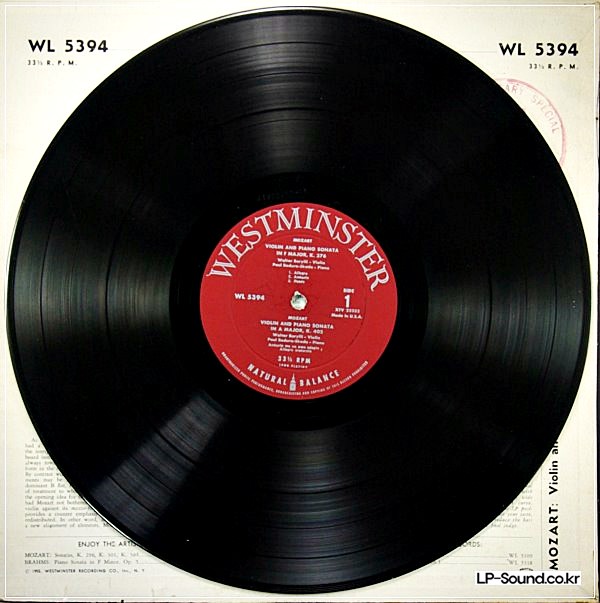 MOZART SONATAS FOR VIOLIN & PIANO WALTER BARYLLI WESTMINSTER WL 5394 ED1