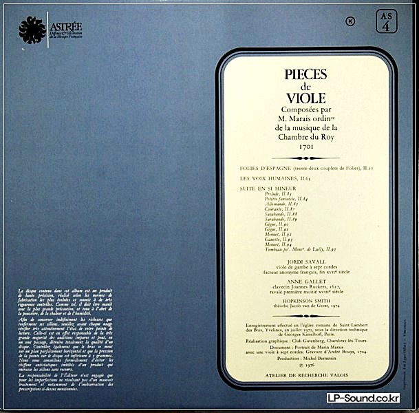 JORDI SAVALL - MARIN MARAIS PIECES A DEUX VIOLE  ASTREE AS 39